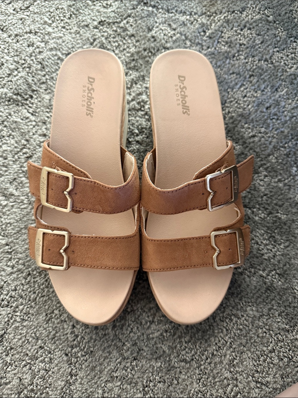 Dr. Scholl's Brown Double-Buckle Suede Slide Clogs